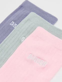 Fashion 3 pack długich skarpet z haftem Skarpety, Rajstopy