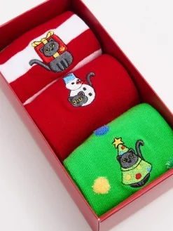 Best 3 pack świątecznych skarpet z kotami Akcesoria Świąteczne|Skarpety, Rajstopy