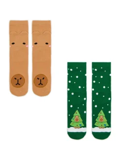 Discount 2 pack świątecznych skarpet z kapibarą Akcesoria Świąteczne|Skarpety, Rajstopy