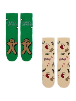 Sale 2 pack świątecznych skarpet w pierniczki Akcesoria Świąteczne|Skarpety, Rajstopy