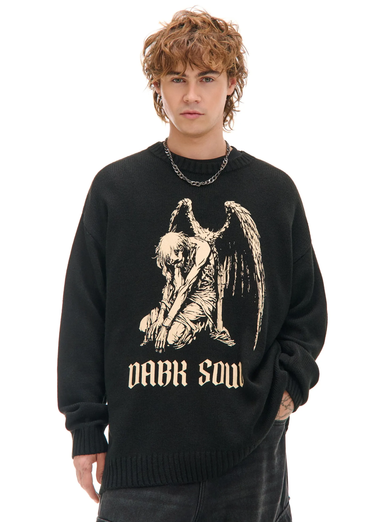 Discount Żakardowy sweter z nadrukiem Swetry