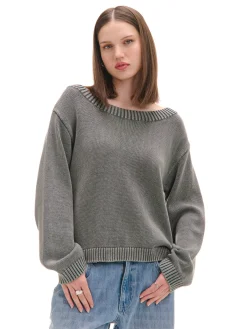 New Antracytowy sweter z odkrytymi ramionami Swetry