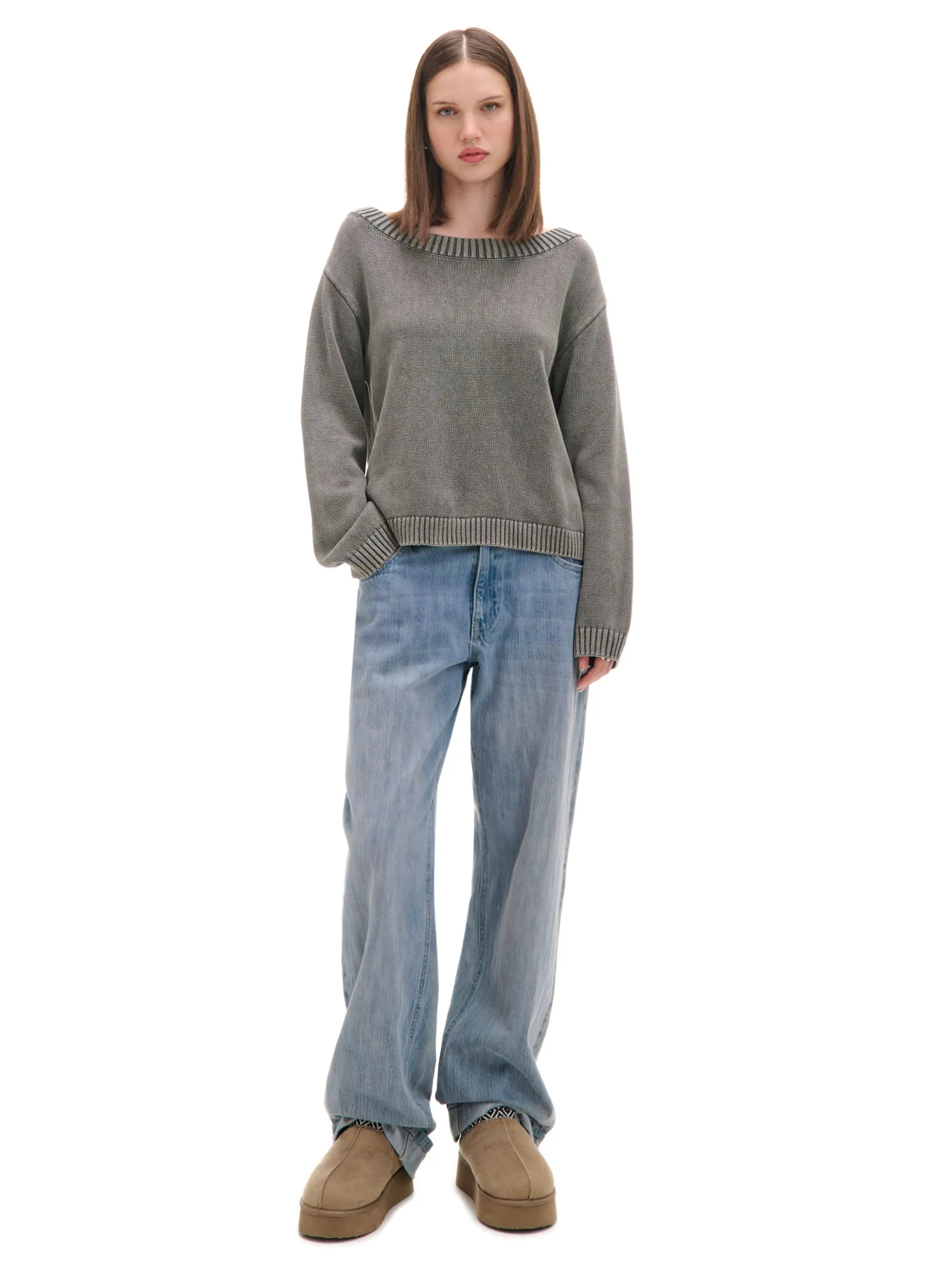 New Antracytowy sweter z odkrytymi ramionami Swetry