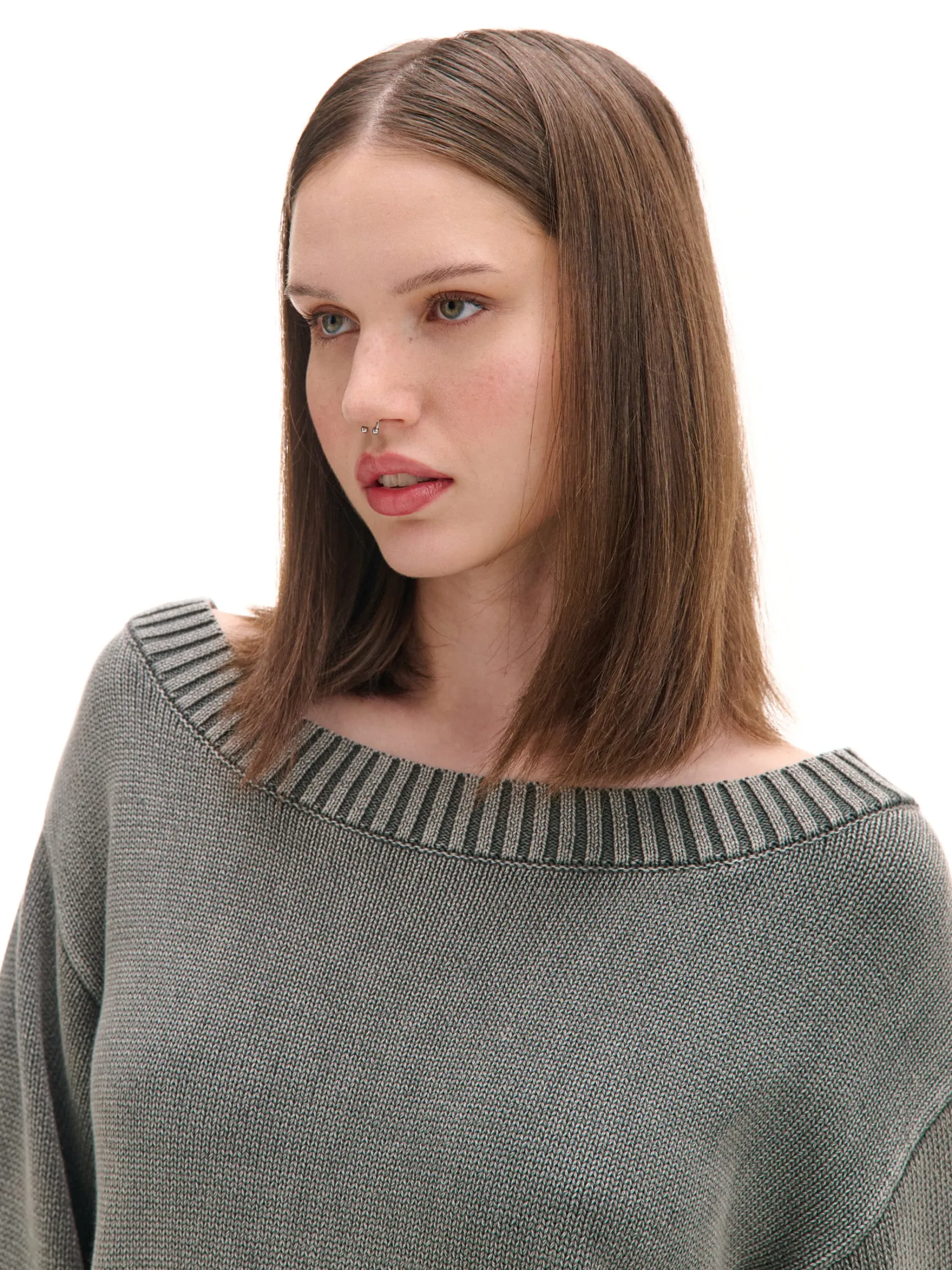 New Antracytowy sweter z odkrytymi ramionami Swetry