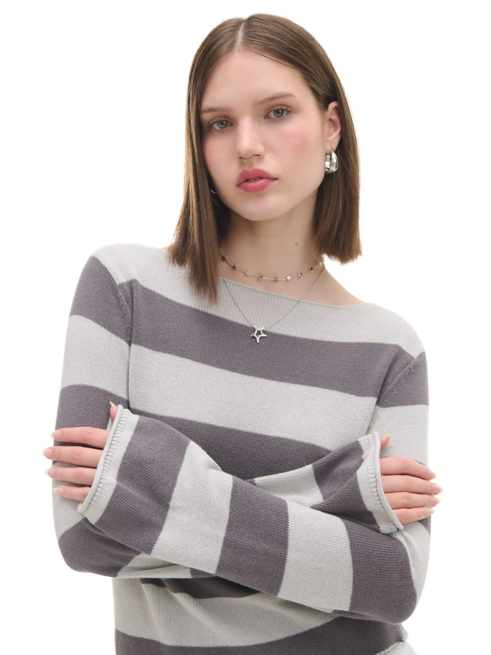 Hot Bawełniany sweter w paski Swetry