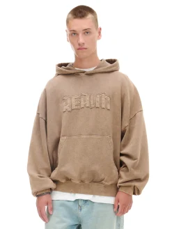 Outlet Beżowa bluza hoodie z efektem sprania Bluzy