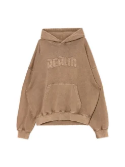 Outlet Beżowa bluza hoodie z efektem sprania Bluzy