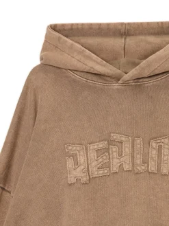 Outlet Beżowa bluza hoodie z efektem sprania Bluzy
