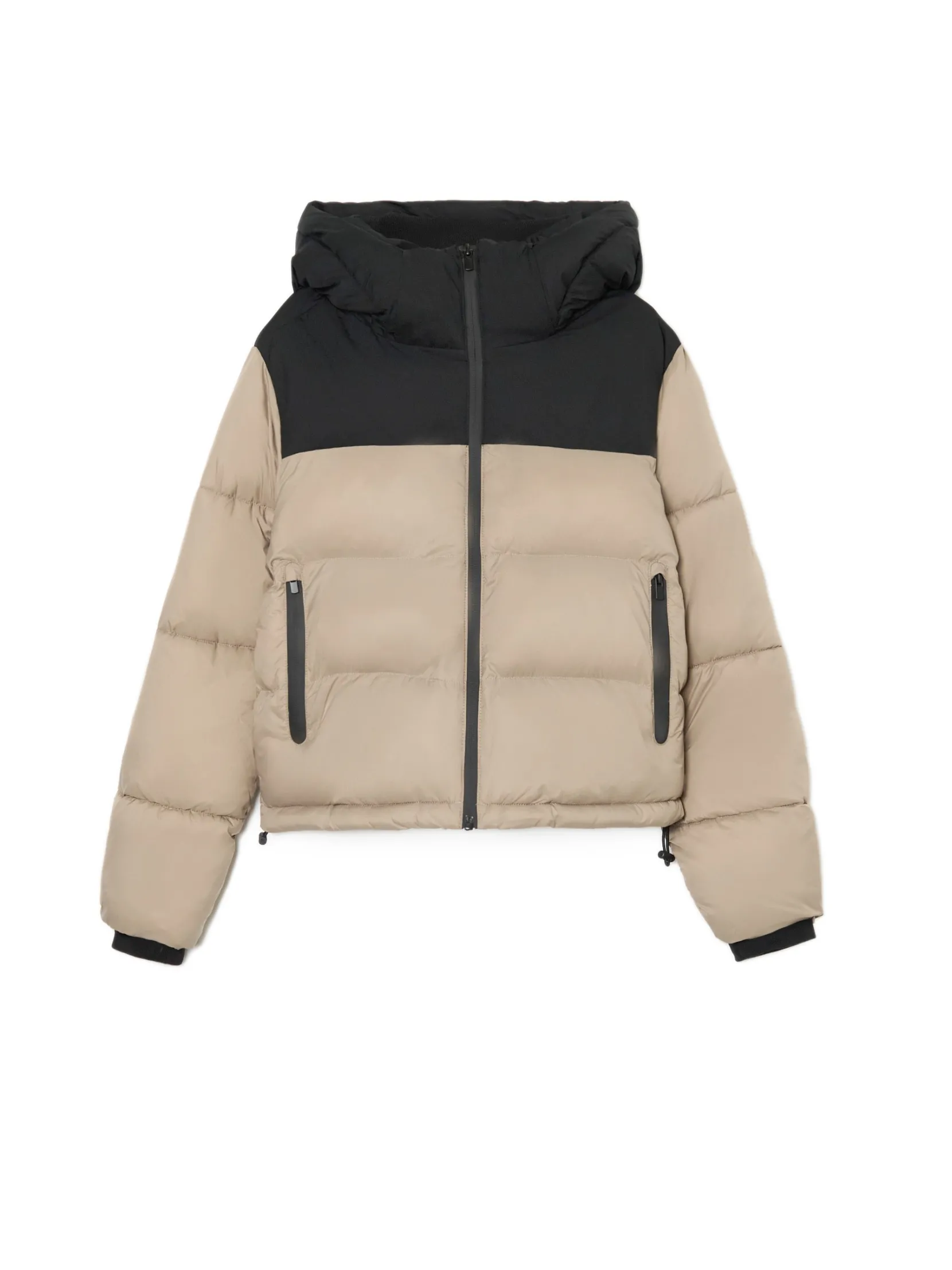 Outlet Beżowa kurtka puffer z czarnym karczkiem Kurtki, Płaszcze