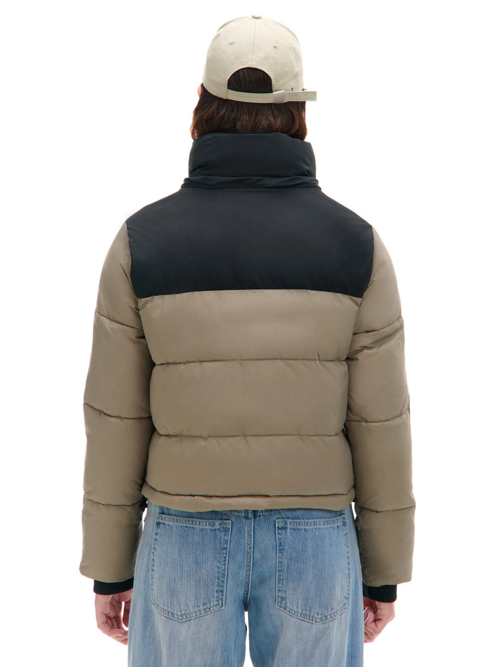 Outlet Beżowa kurtka puffer z czarnym karczkiem Kurtki, Płaszcze