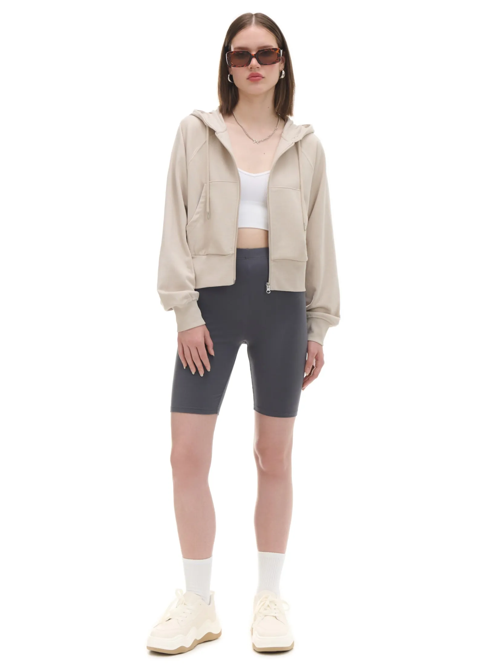 Outlet Beżowa rozpinana bluza z kapturem Bluzy