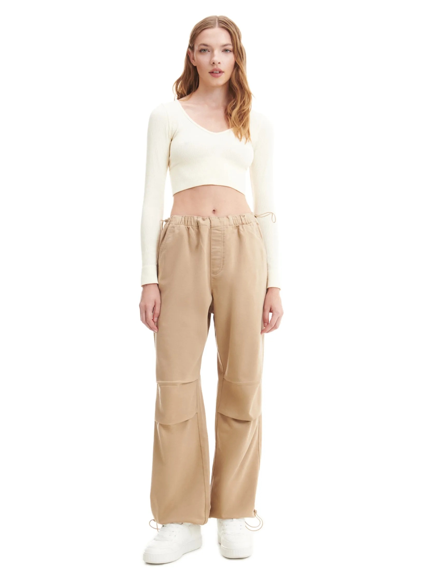 Hot Beżowe jeansy parachute Jeansy