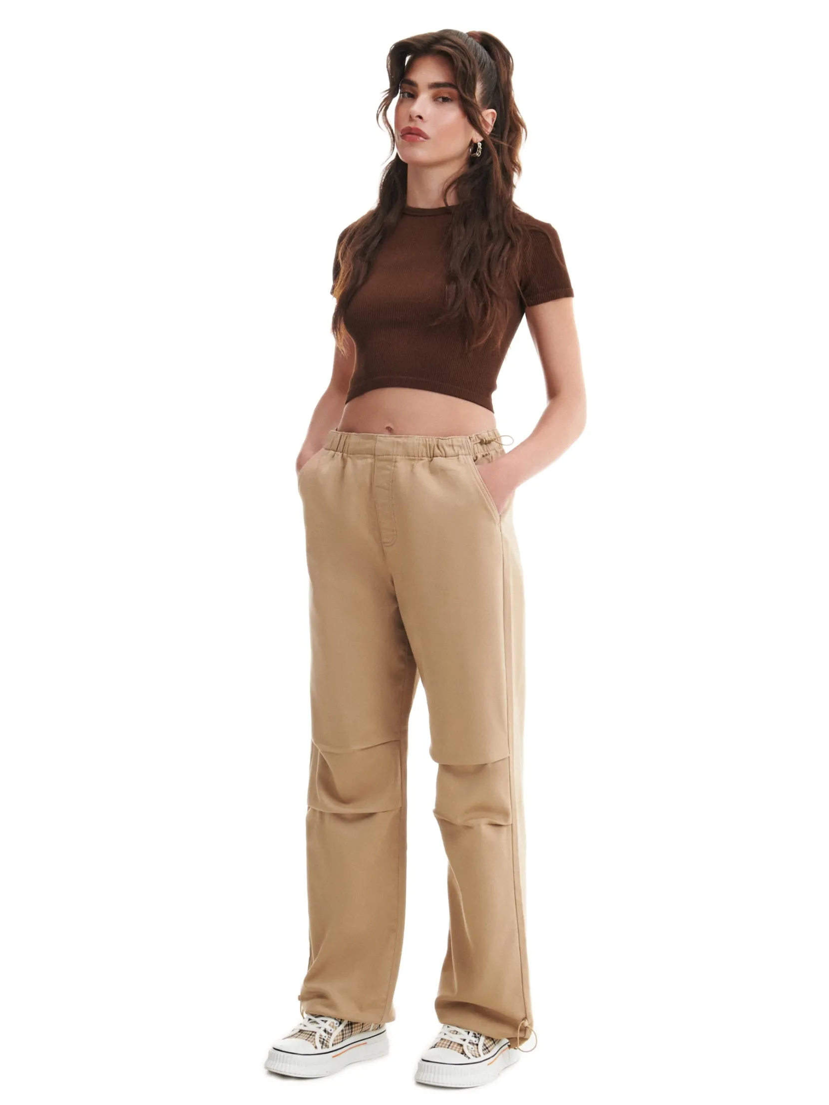 Hot Beżowe jeansy parachute Jeansy