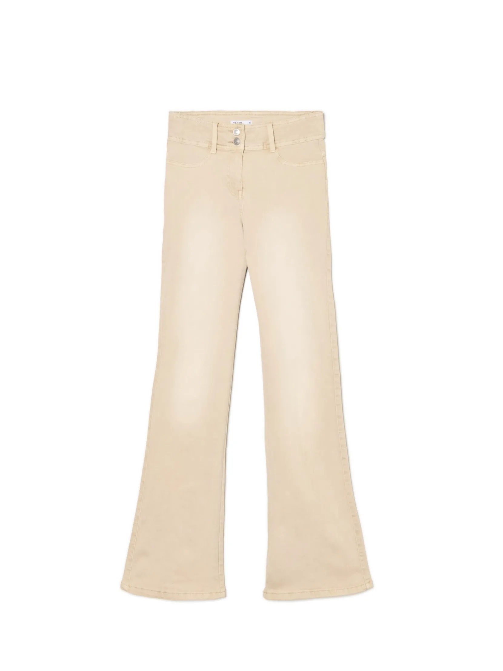 Fashion Beżowe spodnie flare z efektem sprania Spodnie