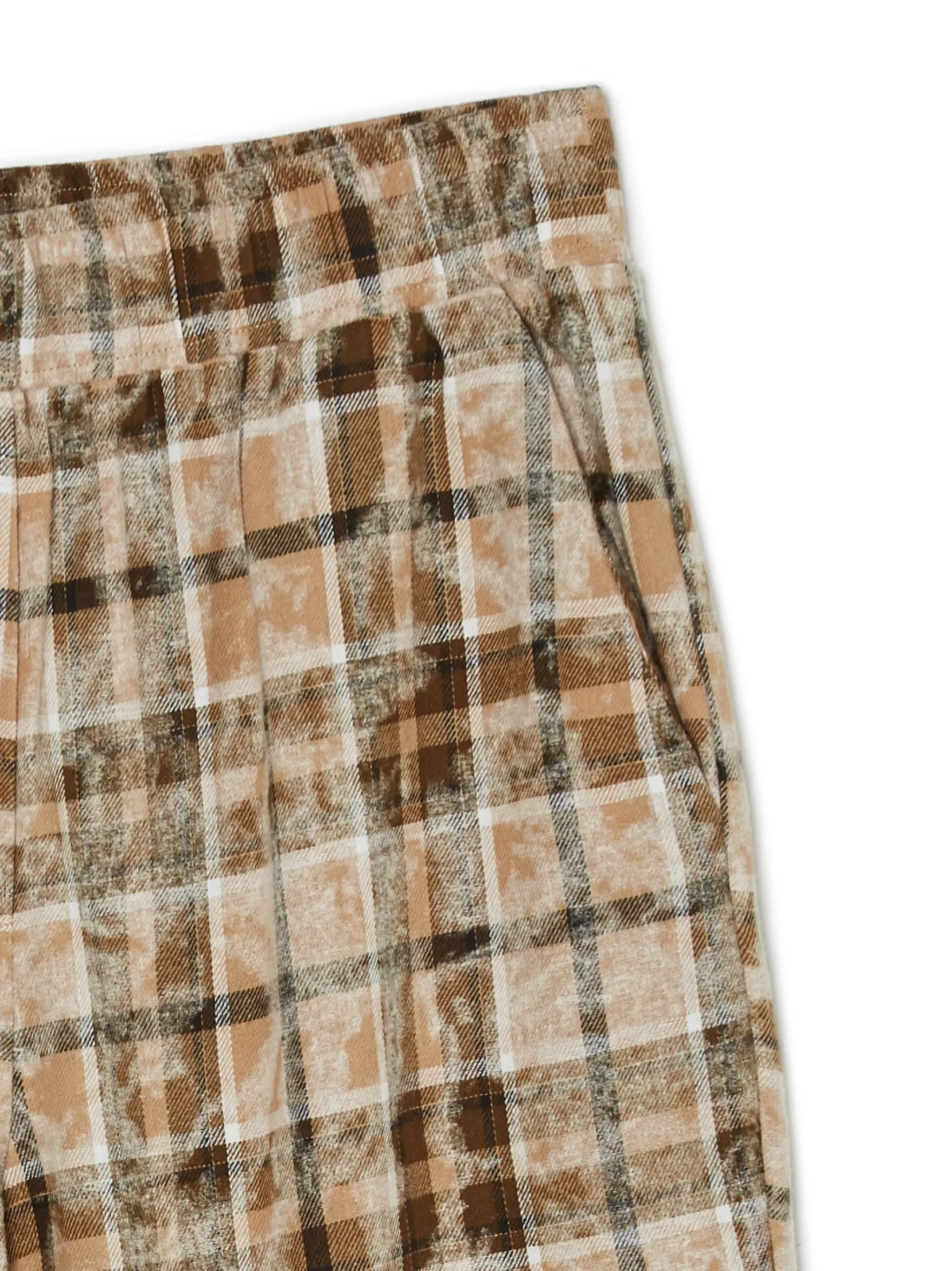 Fashion Beżowe spodnie w marmurkową kratę Spodnie