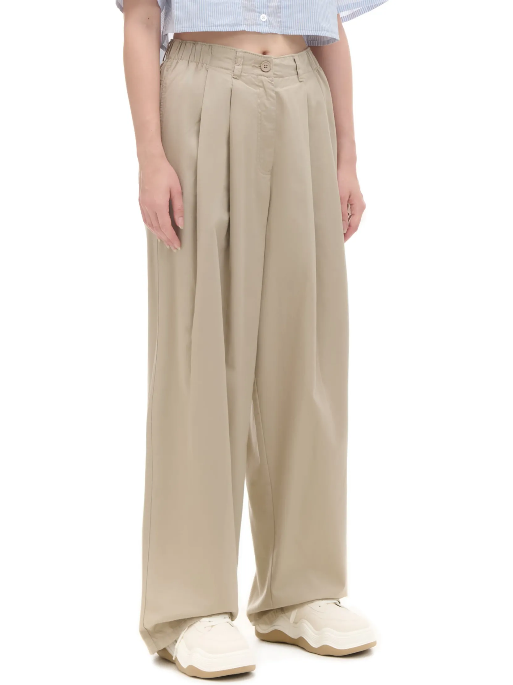 Sale Beżowe spodnie wide leg Spodnie