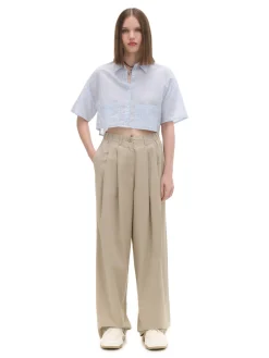 Sale Beżowe spodnie wide leg Spodnie