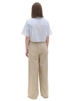 Sale Beżowe spodnie wide leg Spodnie