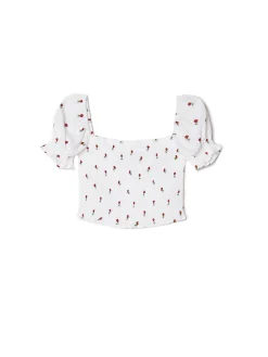 Best Biała bluzka crop top w kwiaty Koszule, Bluzki