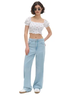 Best Biała bluzka crop top w kwiaty Koszule, Bluzki