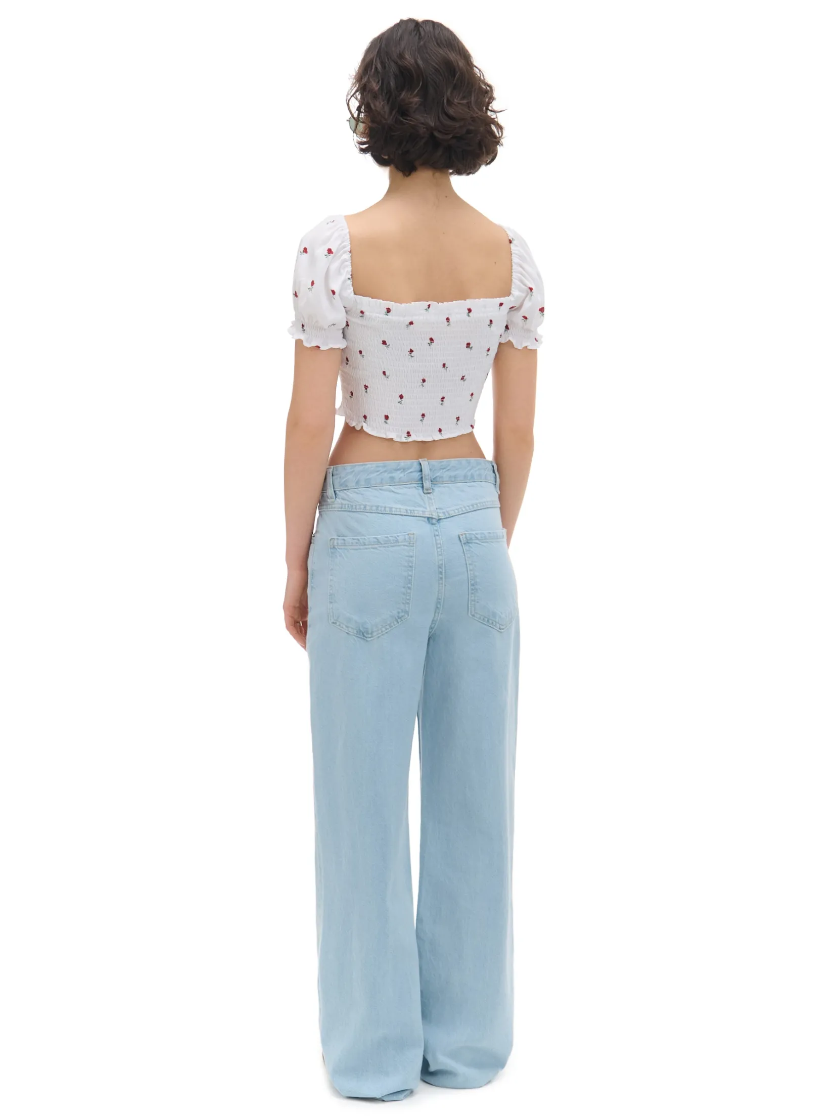 Best Biała bluzka crop top w kwiaty Koszule, Bluzki