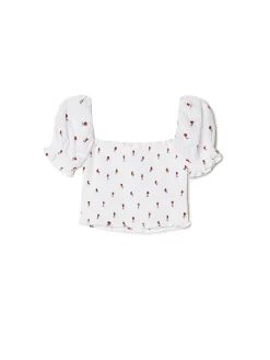 Best Biała bluzka crop top w kwiaty Koszule, Bluzki
