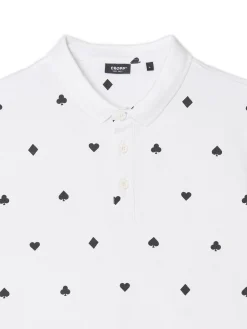 Discount Biała koszulka polo z karcianymi wzorami Koszulki