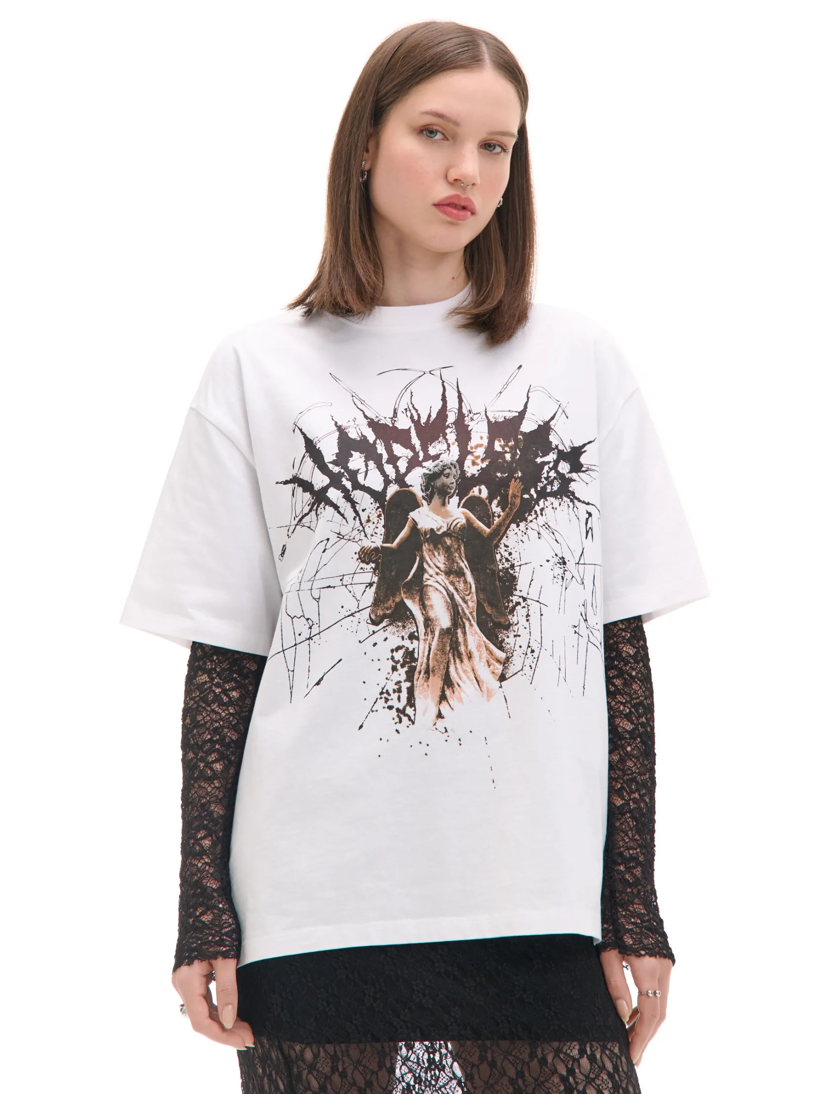Online Biała koszulka z nadrukiem rzeźby UNISEX Unisex|Unisex