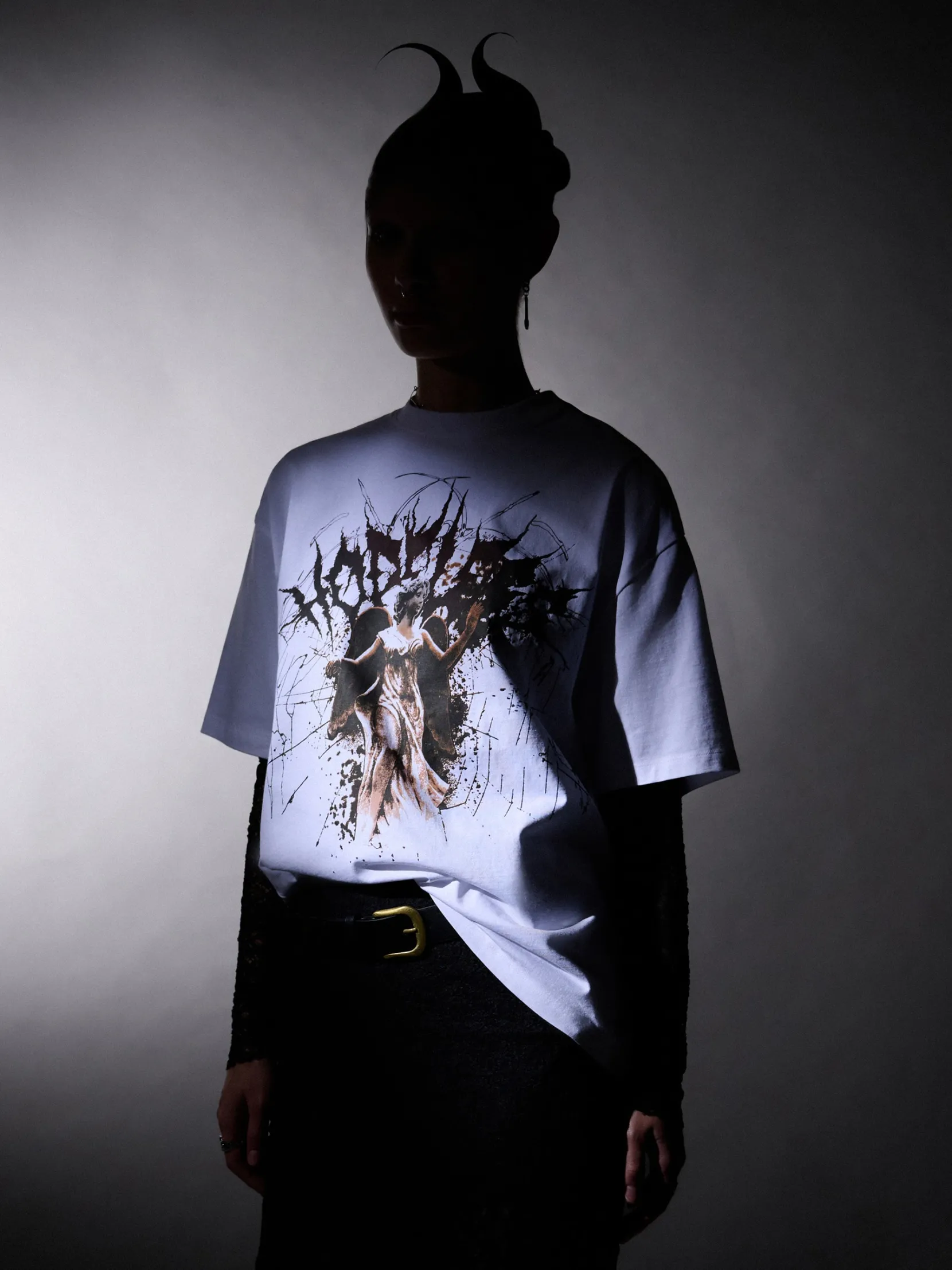 Online Biała koszulka z nadrukiem rzeźby UNISEX Unisex|Unisex