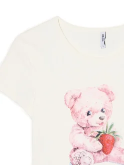 Outlet Biała koszulka z nadrukiem misia Koszulki, Topy
