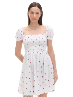Fashion Biała sukienka mini z bufiastymi rękawami Sukienki, Kombinezony