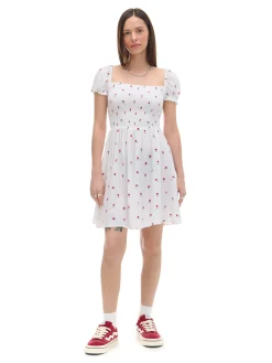 Fashion Biała sukienka mini z bufiastymi rękawami Sukienki, Kombinezony