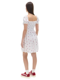 Fashion Biała sukienka mini z bufiastymi rękawami Sukienki, Kombinezony
