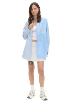 Sale Błękitna koszula oversize w pionowe paski Koszule, Bluzki