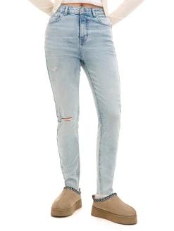 Clearance Błękitne jeansy skinny z przetarciami Jeansy
