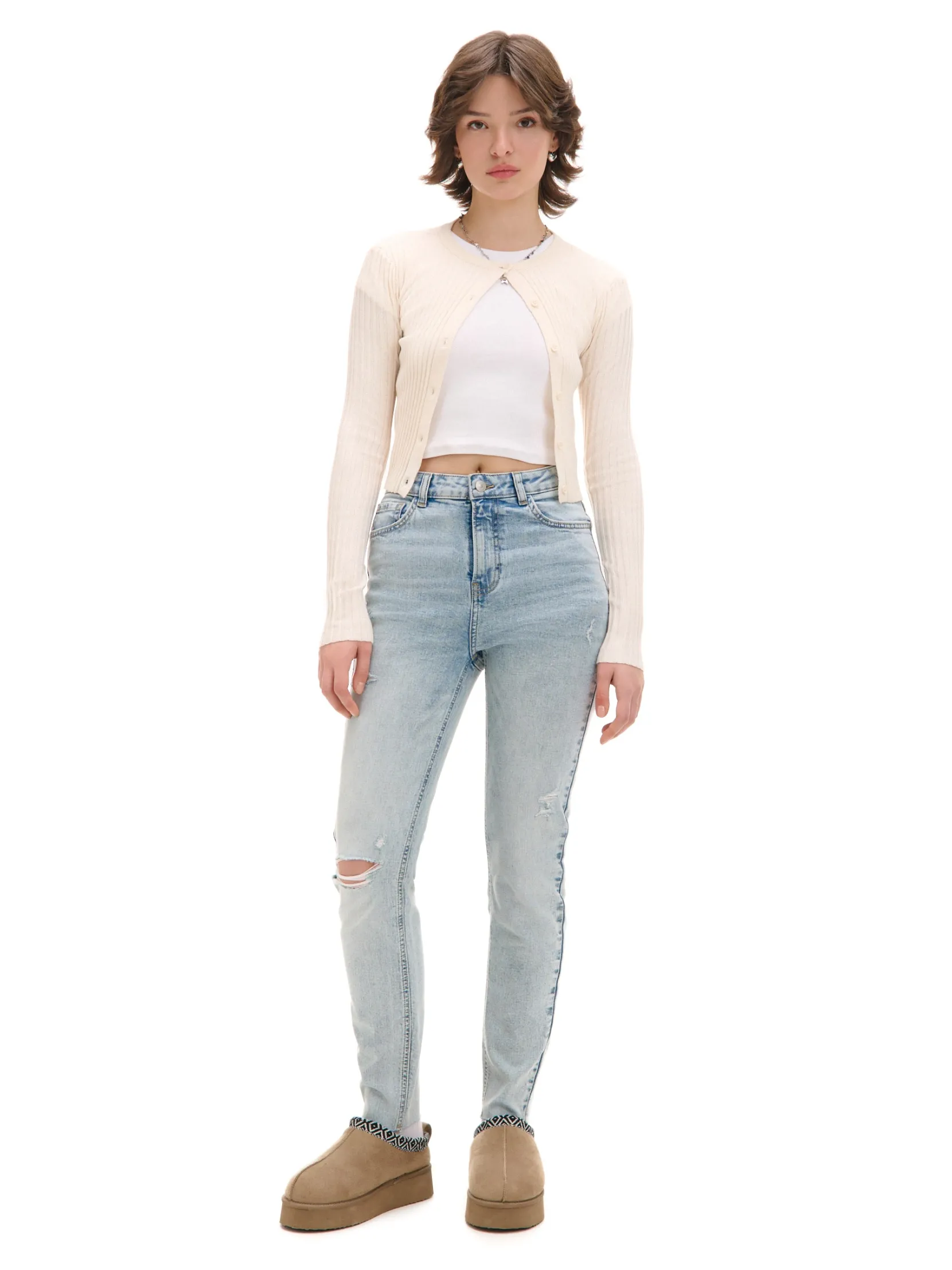 Clearance Błękitne jeansy skinny z przetarciami Jeansy