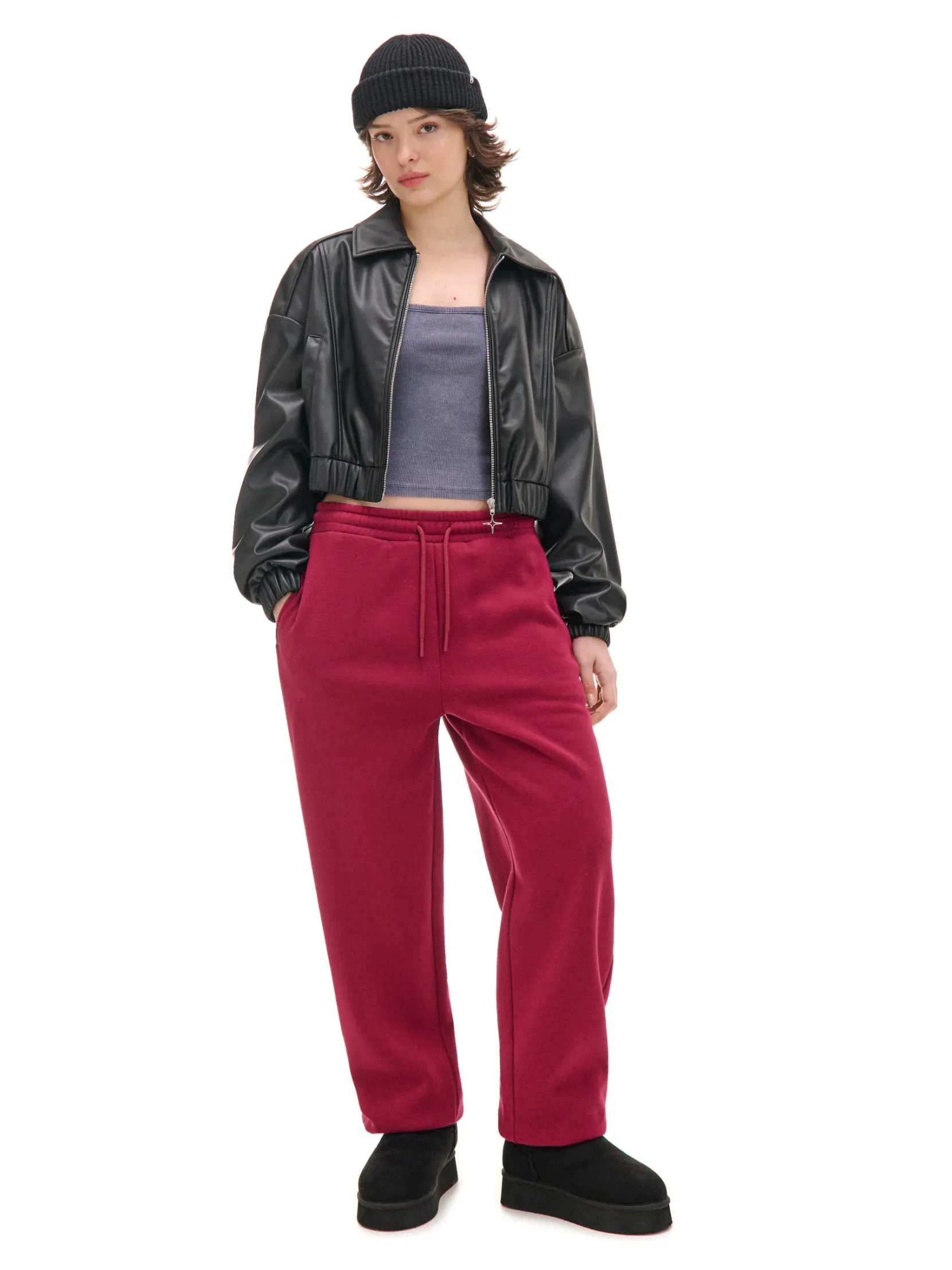 Sale Bordowe dresowe joggery Spodnie|Sety