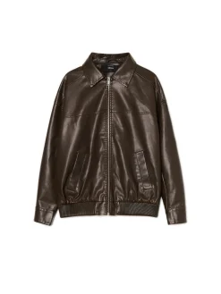 Fashion Brązowa kurtka bomber z efektem znoszenia Kurtki, Płaszcze