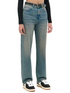 Sale Ciemnoe jeansy straight z efektem sprania Jeansy