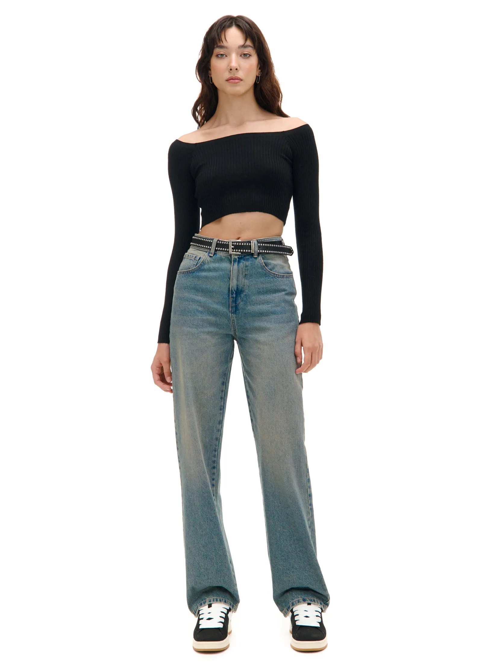 Sale Ciemnoe jeansy straight z efektem sprania Jeansy