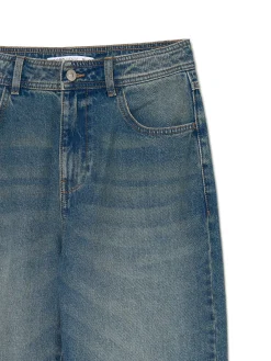 Sale Ciemnoe jeansy straight z efektem sprania Jeansy