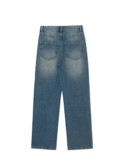 Sale Ciemnoe jeansy straight z efektem sprania Jeansy