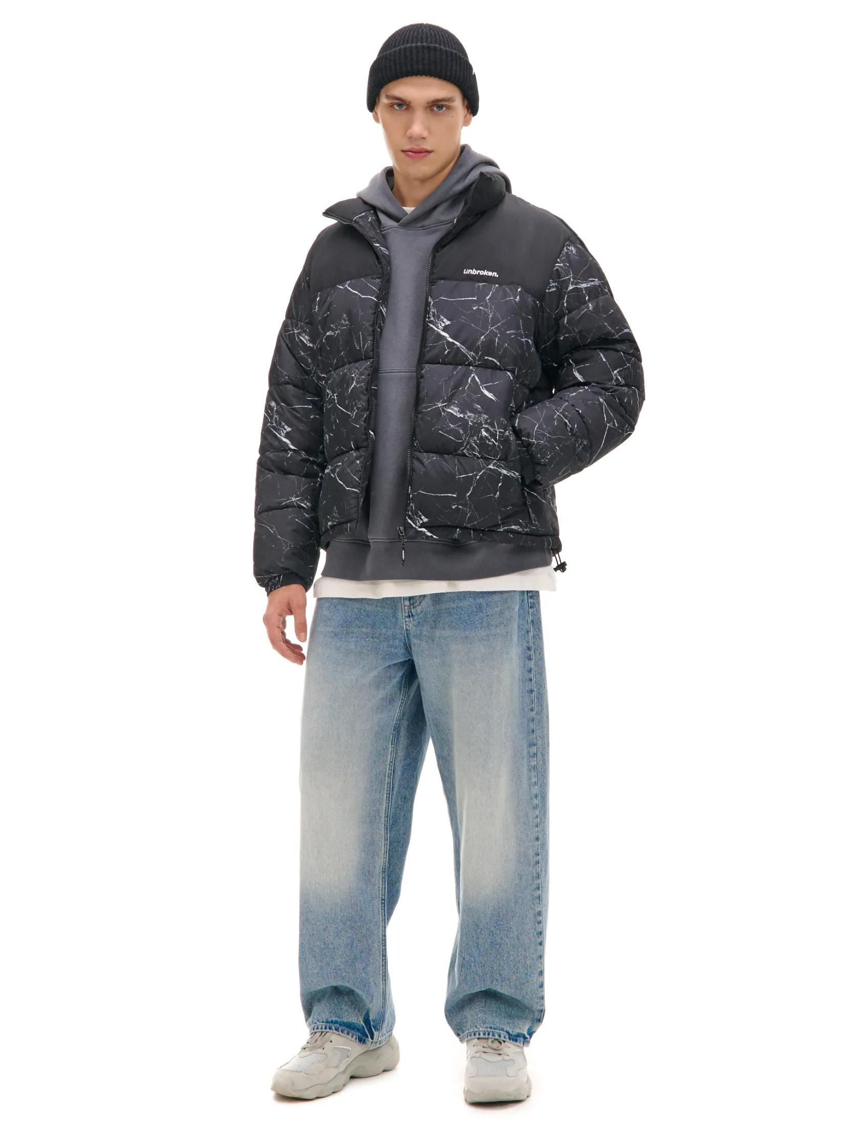 New Ciemnoszara kurtka puffer z nadrukiem Kurtki Zimowe|Kurtki, Płaszcze