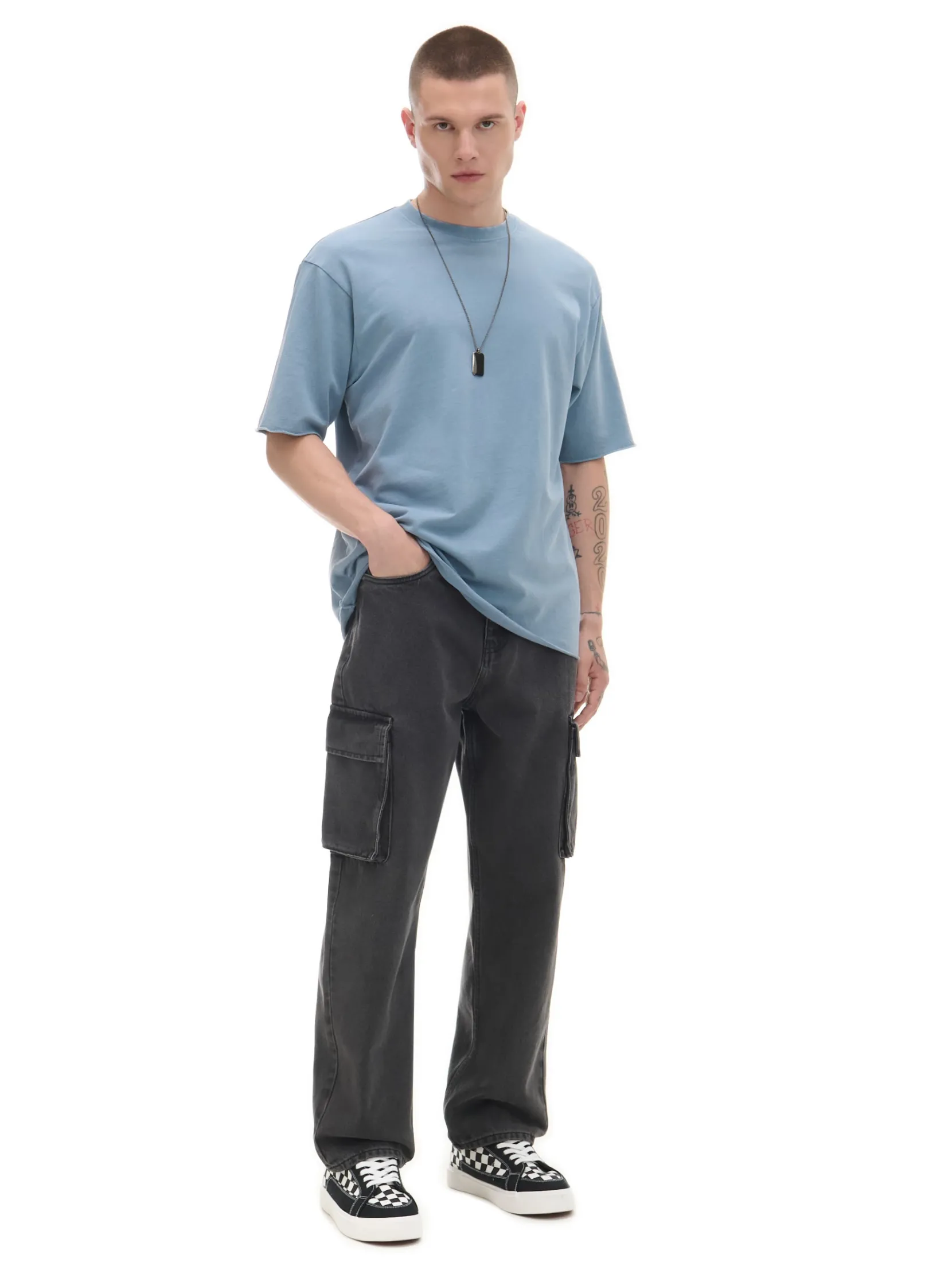 Sale Ciemnoszare jeansy baggy Jeansy|Baggy