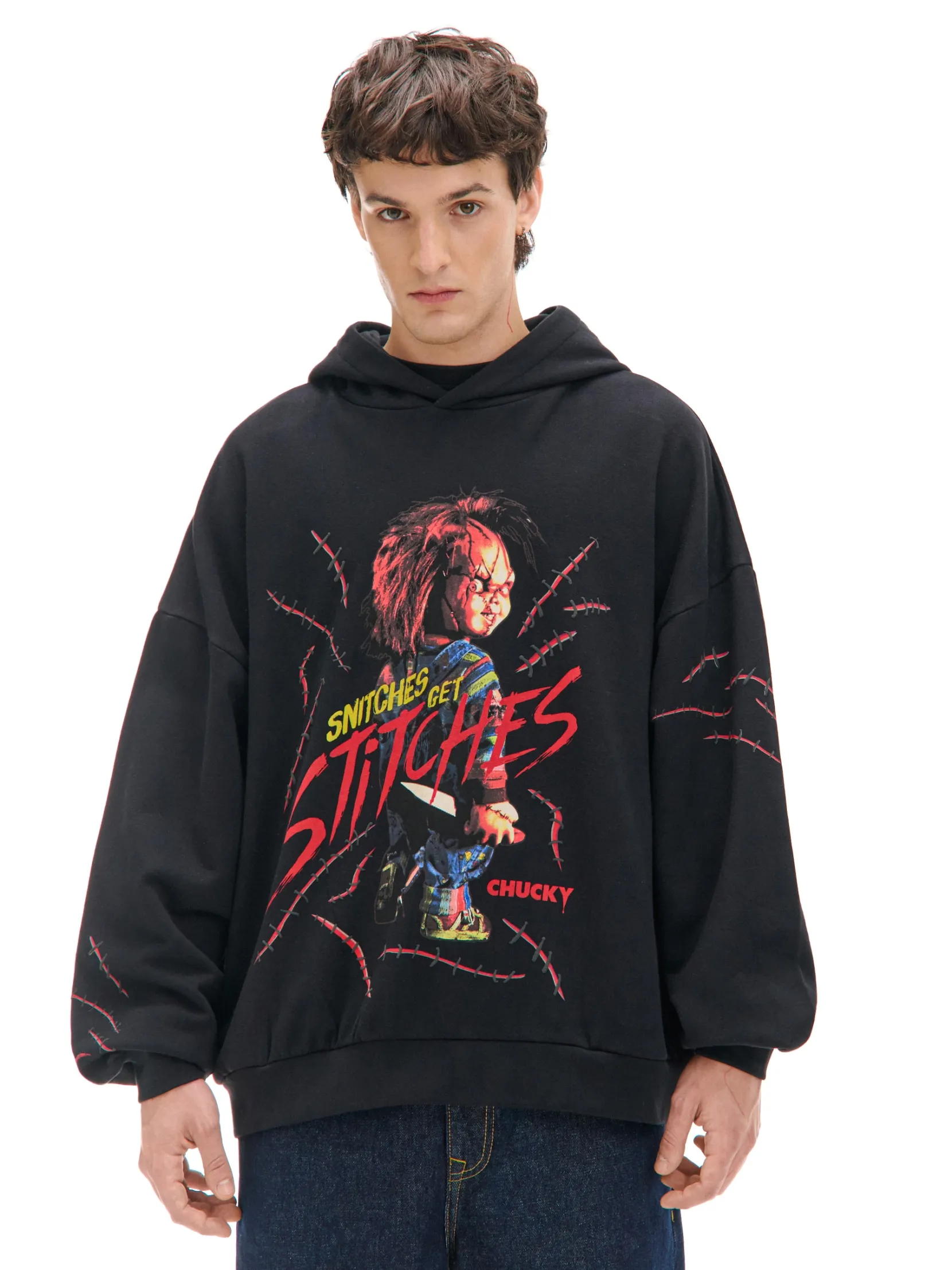 Hot Czarna bluza hoddie z Laleczką Chucky Bluzy