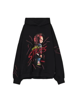 Hot Czarna bluza hoddie z Laleczką Chucky Bluzy
