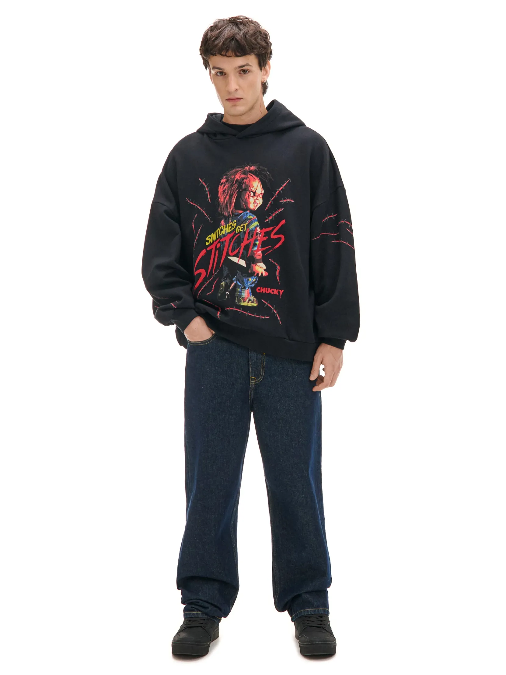 Hot Czarna bluza hoddie z Laleczką Chucky Bluzy