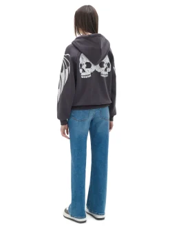New Czarna bluza hoodie z czaszkami Bluzy