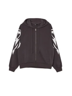 New Czarna bluza hoodie z czaszkami Bluzy