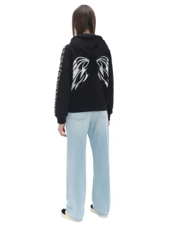 Best Czarna bluza hoodie z motywem skrzydeł Bluzy